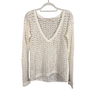 Hollister Women's V-Neck Crochet White Cream Sweater Size M FLAWED Knit Project